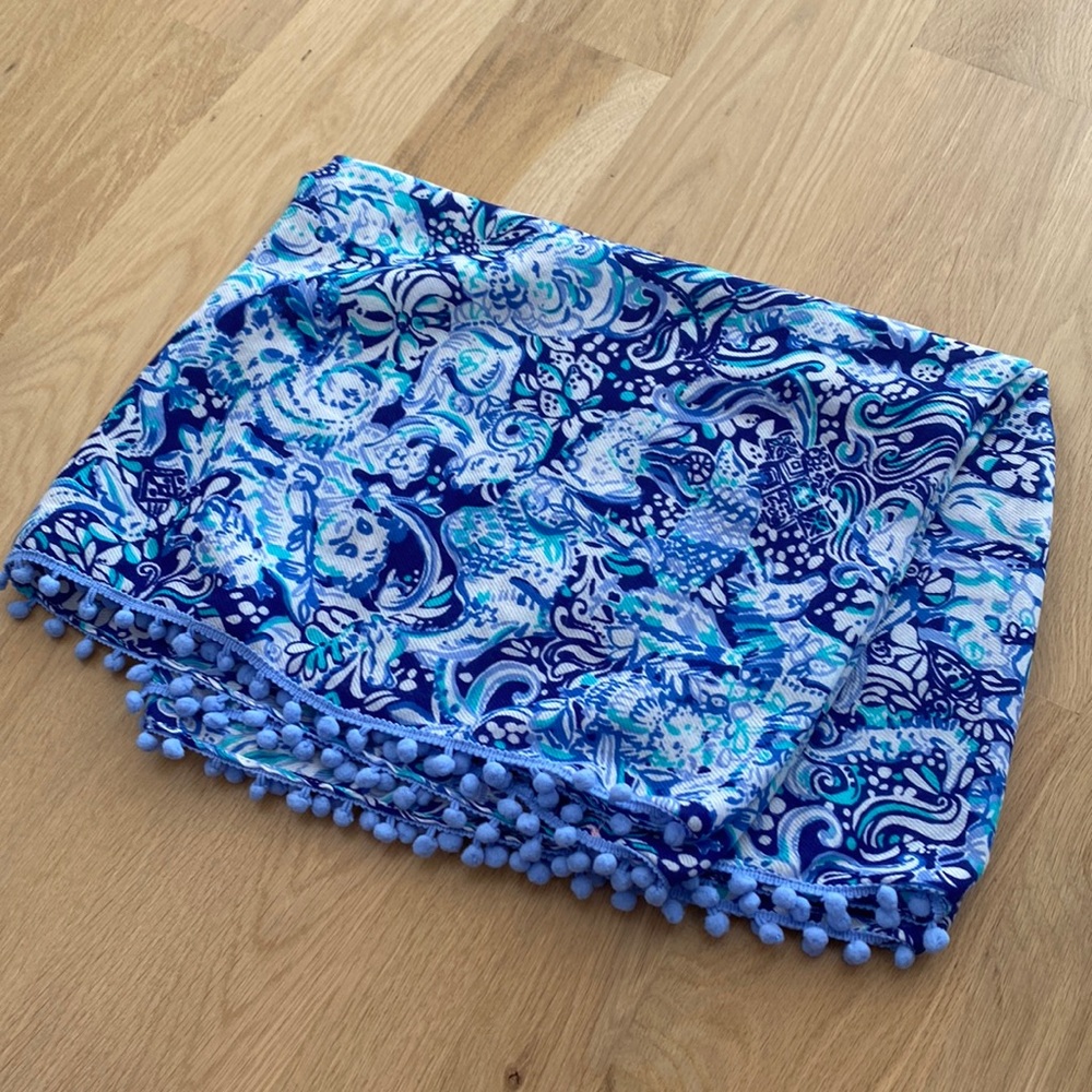 Lilly Pulitzer Infinity Scarf. Blue/Teal. Pom poms